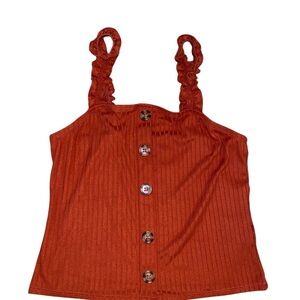 Rust Orange Button-Front Ribbed Tank Top – Size Large (Unbranded)